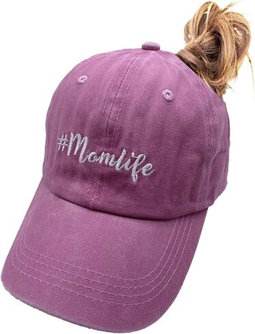 Mom Life Ponytail Baseball Cap Messy Bun Vintage Washed Distressed Twill Plain Hat for Women in Kuwait
