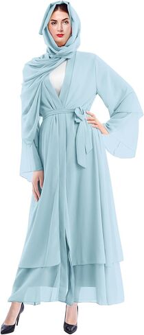 IBTOM CASTLE Abayas For Women Muslim Long Sleeve Chiffon Maxi Cardigan Dress Modest Robe Islamic Clothes Dubai Cover Up Dress in Saudi Arabia