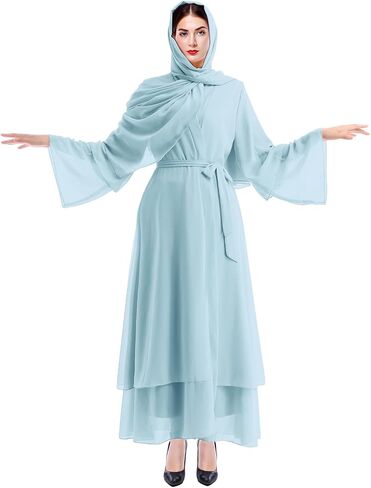 IBTOM CASTLE Abayas For Women Muslim Long Sleeve Chiffon Maxi Cardigan Dress Modest Robe Islamic Clothes Dubai Cover Up Dress in Saudi Arabia