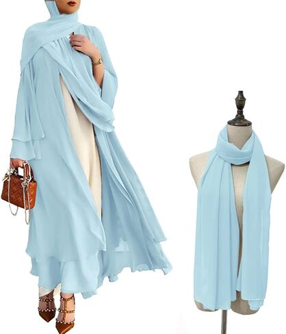 IBTOM CASTLE Abayas For Women Muslim Long Sleeve Chiffon Maxi Cardigan Dress Modest Robe Islamic Clothes Dubai Cover Up Dress in Saudi Arabia