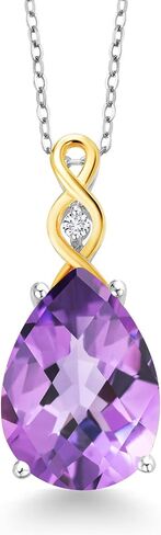 Gem Stone King 925 Sterling Silver & 10K Yellow Gold Gemstone Birthstone and Lab Grown Diamond Necklace | Teardrop Necklace For Women | By Keren Hanan | With 18 Inch Chain in Saudi Arabia
