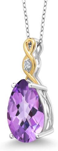 Gem Stone King 925 Sterling Silver & 10K Yellow Gold Gemstone Birthstone and Lab Grown Diamond Necklace | Teardrop Necklace For Women | By Keren Hanan | With 18 Inch Chain in Saudi Arabia