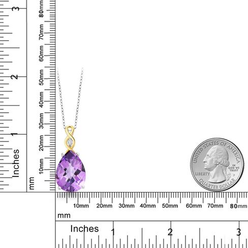 Gem Stone King 925 Sterling Silver & 10K Yellow Gold Gemstone Birthstone and Lab Grown Diamond Necklace | Teardrop Necklace For Women | By Keren Hanan | With 18 Inch Chain in Saudi Arabia