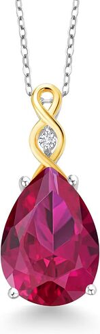 Gem Stone King 925 Sterling Silver & 10K Yellow Gold Gemstone Birthstone and Lab Grown Diamond Necklace | Teardrop Necklace For Women | By Keren Hanan | With 18 Inch Chain in Saudi Arabia