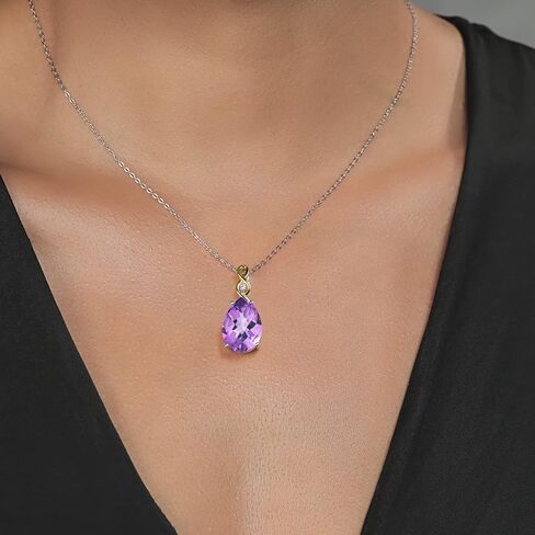 Gem Stone King 925 Sterling Silver & 10K Yellow Gold Gemstone Birthstone and Lab Grown Diamond Necklace | Teardrop Necklace For Women | By Keren Hanan | With 18 Inch Chain in Saudi Arabia
