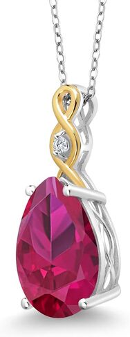 Gem Stone King 925 Sterling Silver & 10K Yellow Gold Gemstone Birthstone and Lab Grown Diamond Necklace | Teardrop Necklace For Women | By Keren Hanan | With 18 Inch Chain in Saudi Arabia