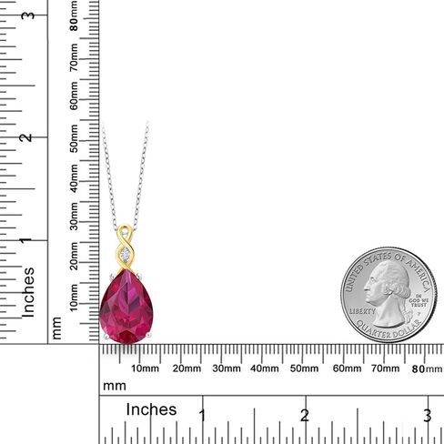 Gem Stone King 925 Sterling Silver & 10K Yellow Gold Gemstone Birthstone and Lab Grown Diamond Necklace | Teardrop Necklace For Women | By Keren Hanan | With 18 Inch Chain in Saudi Arabia