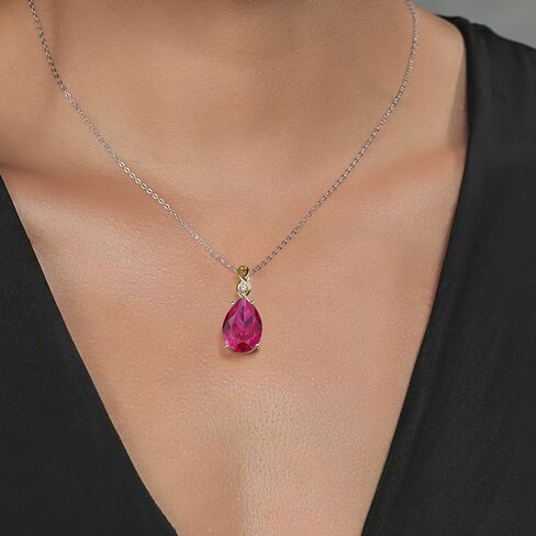 Gem Stone King 925 Sterling Silver & 10K Yellow Gold Gemstone Birthstone and Lab Grown Diamond Necklace | Teardrop Necklace For Women | By Keren Hanan | With 18 Inch Chain in Saudi Arabia