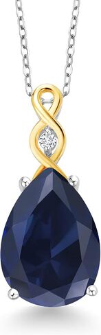Gem Stone King 925 Sterling Silver & 10K Yellow Gold Gemstone Birthstone and Lab Grown Diamond Necklace | Teardrop Necklace For Women | By Keren Hanan | With 18 Inch Chain in Saudi Arabia