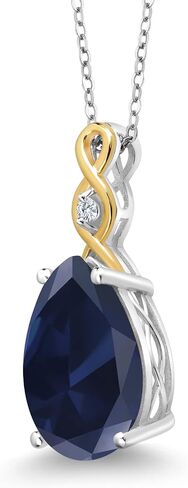 Gem Stone King 925 Sterling Silver & 10K Yellow Gold Gemstone Birthstone and Lab Grown Diamond Necklace | Teardrop Necklace For Women | By Keren Hanan | With 18 Inch Chain in Saudi Arabia
