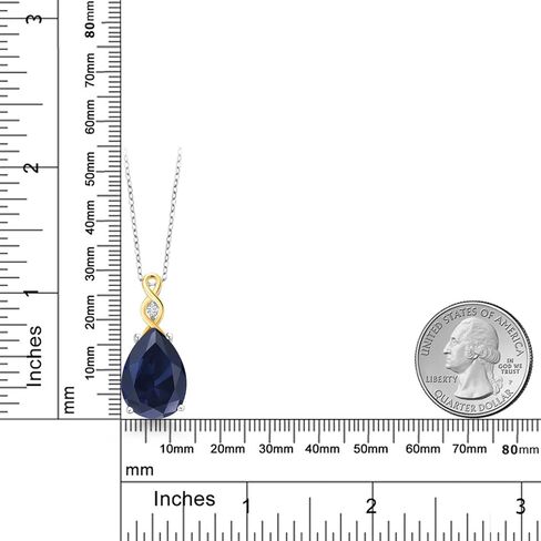 Gem Stone King 925 Sterling Silver & 10K Yellow Gold Gemstone Birthstone and Lab Grown Diamond Necklace | Teardrop Necklace For Women | By Keren Hanan | With 18 Inch Chain in Saudi Arabia