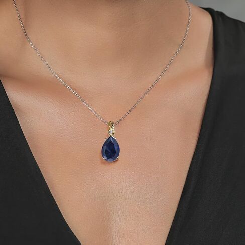 Gem Stone King 925 Sterling Silver & 10K Yellow Gold Gemstone Birthstone and Lab Grown Diamond Necklace | Teardrop Necklace For Women | By Keren Hanan | With 18 Inch Chain in Saudi Arabia