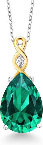 Gem Stone King 925 Sterling Silver & 10K Yellow Gold Gemstone Birthstone and Lab Grown Diamond Necklace | Teardrop Necklace For Women | By Keren Hanan | With 18 Inch Chain in Saudi Arabia