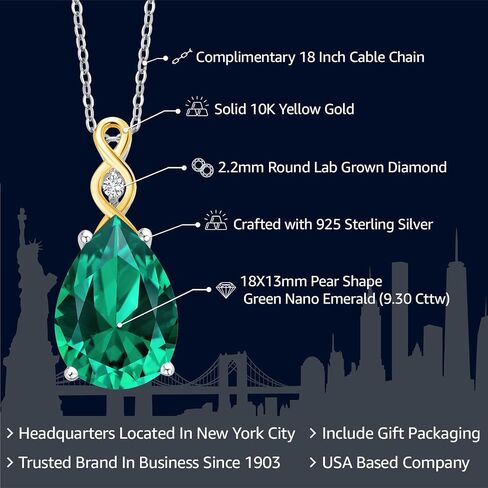Gem Stone King 925 Sterling Silver & 10K Yellow Gold Gemstone Birthstone and Lab Grown Diamond Necklace | Teardrop Necklace For Women | By Keren Hanan | With 18 Inch Chain in Saudi Arabia