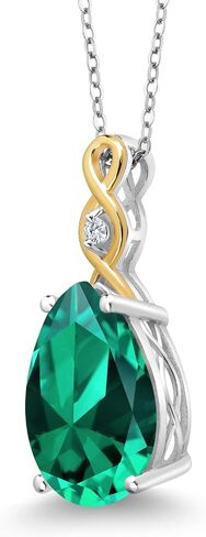 Gem Stone King 925 Sterling Silver & 10K Yellow Gold Gemstone Birthstone and Lab Grown Diamond Necklace | Teardrop Necklace For Women | By Keren Hanan | With 18 Inch Chain in Saudi Arabia