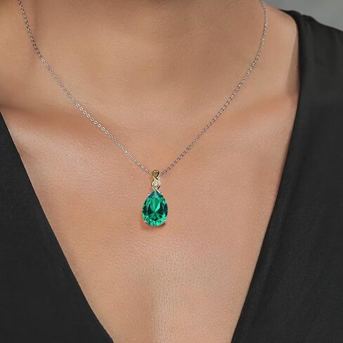 Gem Stone King 925 Sterling Silver & 10K Yellow Gold Gemstone Birthstone and Lab Grown Diamond Necklace | Teardrop Necklace For Women | By Keren Hanan | With 18 Inch Chain in Saudi Arabia