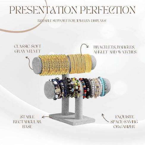 Flexzion Black Velvet Hovering 2 Tier T-bar Jewelry Stand Display Storage Store Rack - Removable Necklace Bracelet Earring Bangle Pendants Anklet Tower Watch Key Holder Organizer For Women Men Girl in Saudi Arabia