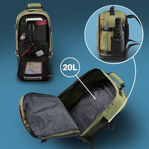 حقيبة سفر Cabin Max Metz Stowaway 20L مقاس 16x10x8 (40x25x20 سم) - حقيبة ظهر صغيرة/حقيبة عطلة نهاية الأسبوع مثالية لحمل الأمتعة تحت المقعد (رمادي أباتشي) in Kuwait