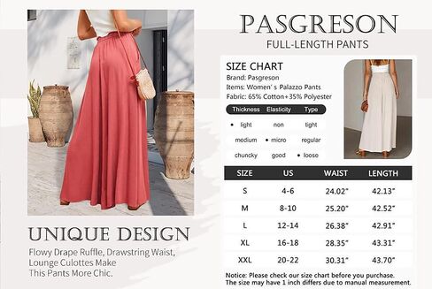 Pasgreson Women's Casual Wide Leg Pants Flowy Ruffle Elastic Drawstring Waist Beach Palazzo Loose Pants with Pockets in Saudi Arabia