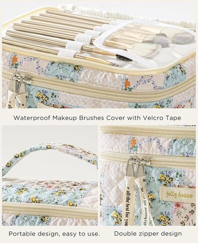 HBselect 2Pcs Double Layer Travel Makeup Bag Women, Cotton Quilted Makeup Bag Coquette Makeup Bag Large Travel Cosmetic Bag Aesthetic Cute Kawaii Cherry Makeup Bag Toiletry Bags for Women Girls in Saudi Arabia