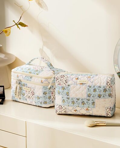 HBselect 2Pcs Double Layer Travel Makeup Bag Women, Cotton Quilted Makeup Bag Coquette Makeup Bag Large Travel Cosmetic Bag Aesthetic Cute Kawaii Cherry Makeup Bag Toiletry Bags for Women Girls in Saudi Arabia