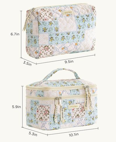 HBselect 2Pcs Double Layer Travel Makeup Bag Women, Cotton Quilted Makeup Bag Coquette Makeup Bag Large Travel Cosmetic Bag Aesthetic Cute Kawaii Cherry Makeup Bag Toiletry Bags for Women Girls in Saudi Arabia