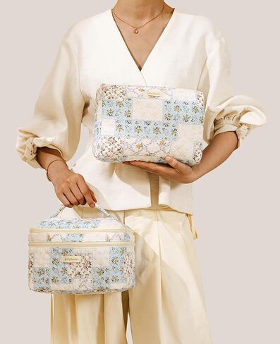 HBselect 2Pcs Double Layer Travel Makeup Bag Women, Cotton Quilted Makeup Bag Coquette Makeup Bag Large Travel Cosmetic Bag Aesthetic Cute Kawaii Cherry Makeup Bag Toiletry Bags for Women Girls in Saudi Arabia
