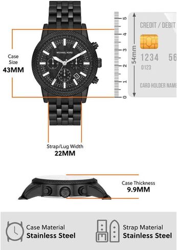Michael Kors Hutton Men's Watch, Stainless Steel Chronograph Watch for Men with Steel or Leather Band in Saudi Arabia