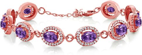 Gem Stone King 18K Rose Gold Plated Silver 7X5MM Oval Gemstone Birthstone Tennis Bracelet For Women Size 7.5 Inch in Saudi Arabia