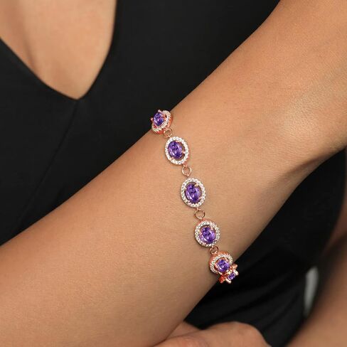 Gem Stone King 18K Rose Gold Plated Silver 7X5MM Oval Gemstone Birthstone Tennis Bracelet For Women Size 7.5 Inch in Saudi Arabia
