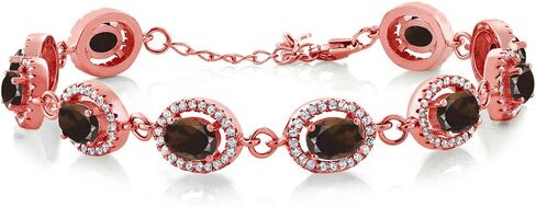 Gem Stone King 18K Rose Gold Plated Silver 7X5MM Oval Gemstone Birthstone Tennis Bracelet For Women Size 7.5 Inch in Saudi Arabia