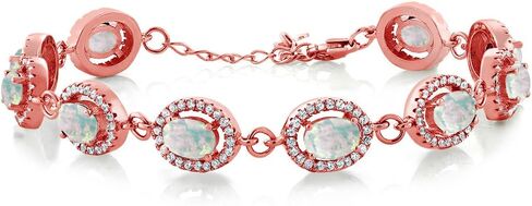 Gem Stone King 18K Rose Gold Plated Silver 7X5MM Oval Gemstone Birthstone Tennis Bracelet For Women Size 7.5 Inch in Saudi Arabia