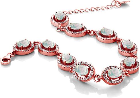 Gem Stone King 18K Rose Gold Plated Silver 7X5MM Oval Gemstone Birthstone Tennis Bracelet For Women Size 7.5 Inch in Saudi Arabia
