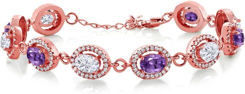 Gem Stone King 18K Rose Gold Plated Silver 7X5MM Oval Gemstone Birthstone Tennis Bracelet For Women Size 7.5 Inch in Saudi Arabia
