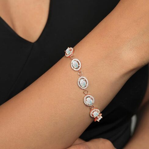 Gem Stone King 18K Rose Gold Plated Silver 7X5MM Oval Gemstone Birthstone Tennis Bracelet For Women Size 7.5 Inch in Saudi Arabia