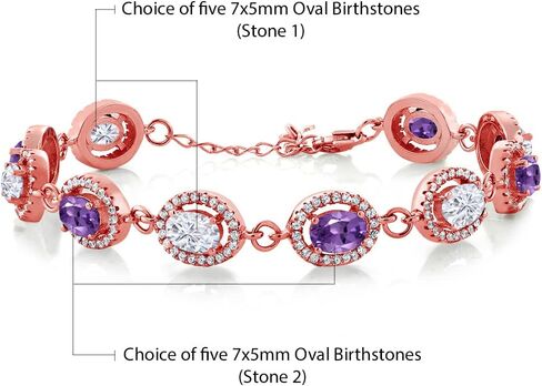Gem Stone King 18K Rose Gold Plated Silver 7X5MM Oval Gemstone Birthstone Tennis Bracelet For Women Size 7.5 Inch in Saudi Arabia