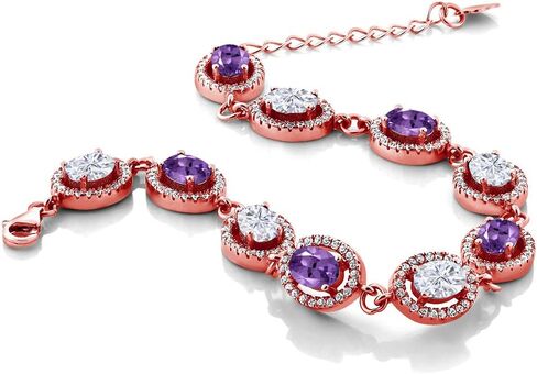 Gem Stone King 18K Rose Gold Plated Silver 7X5MM Oval Gemstone Birthstone Tennis Bracelet For Women Size 7.5 Inch in Saudi Arabia