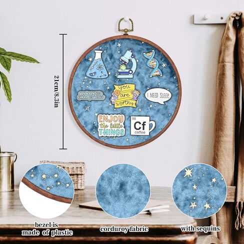 Wall Hanging Brooch Jewelry Storage Display Stand Enamel Pin Display Holder Earrings Necklace Glitter Pin Display Board with stars, Pin Collection Display, Canvas/leather Embroidery Hoop (Black) in Kuwait