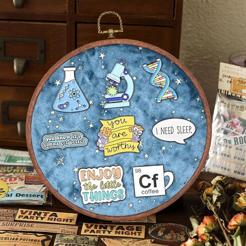Wall Hanging Brooch Jewelry Storage Display Stand Enamel Pin Display Holder Earrings Necklace Glitter Pin Display Board with stars, Pin Collection Display, Canvas/leather Embroidery Hoop (Black) in Kuwait