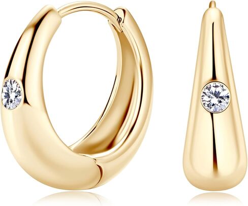 Moissanite Classic Round Hoop Earrings, D Color Lab Create Diamond, 14K Gold Plated Sterling Silver Hoop Earring for Women and Men Birthday Christmas Jewelry Gifts in Saudi Arabia