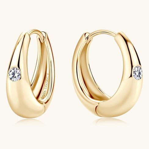 Moissanite Classic Round Hoop Earrings, D Color Lab Create Diamond, 14K Gold Plated Sterling Silver Hoop Earring for Women and Men Birthday Christmas Jewelry Gifts in Saudi Arabia