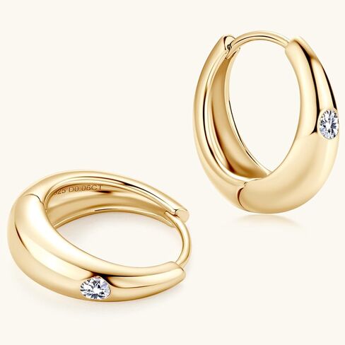Moissanite Classic Round Hoop Earrings, D Color Lab Create Diamond, 14K Gold Plated Sterling Silver Hoop Earring for Women and Men Birthday Christmas Jewelry Gifts in Saudi Arabia