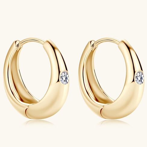 Moissanite Classic Round Hoop Earrings, D Color Lab Create Diamond, 14K Gold Plated Sterling Silver Hoop Earring for Women and Men Birthday Christmas Jewelry Gifts in Saudi Arabia