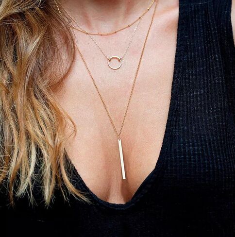 S.J JEWELRY Women Simple Delicate Full Moon 14K Gold Plated/Rose Gold/Silver Plated Layered Pendant Handmade Chokers Necklaces in Saudi Arabia