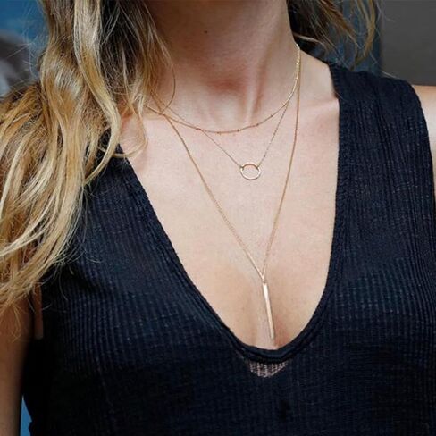 S.J JEWELRY Women Simple Delicate Full Moon 14K Gold Plated/Rose Gold/Silver Plated Layered Pendant Handmade Chokers Necklaces in Saudi Arabia