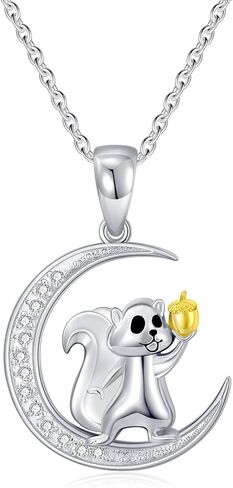 Diamond Moon Necklace for Women 925 Sterling Silver Black Cat/Panda/Squirrel/Mermaid/Axolotl Moon Graduation Friendship Necklace Talisman Diamond Jewelry Pendant for Women in Kuwait