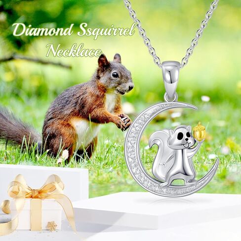 Diamond Moon Necklace for Women 925 Sterling Silver Black Cat/Panda/Squirrel/Mermaid/Axolotl Moon Graduation Friendship Necklace Talisman Diamond Jewelry Pendant for Women in Kuwait
