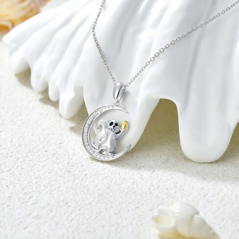 Diamond Moon Necklace for Women 925 Sterling Silver Black Cat/Panda/Squirrel/Mermaid/Axolotl Moon Graduation Friendship Necklace Talisman Diamond Jewelry Pendant for Women in Kuwait