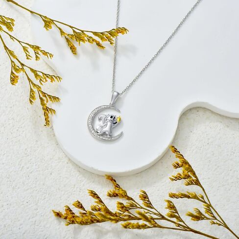 Diamond Moon Necklace for Women 925 Sterling Silver Black Cat/Panda/Squirrel/Mermaid/Axolotl Moon Graduation Friendship Necklace Talisman Diamond Jewelry Pendant for Women in Kuwait