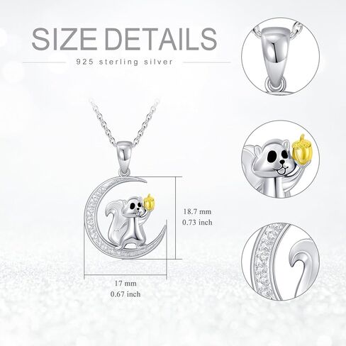 Diamond Moon Necklace for Women 925 Sterling Silver Black Cat/Panda/Squirrel/Mermaid/Axolotl Moon Graduation Friendship Necklace Talisman Diamond Jewelry Pendant for Women in Kuwait